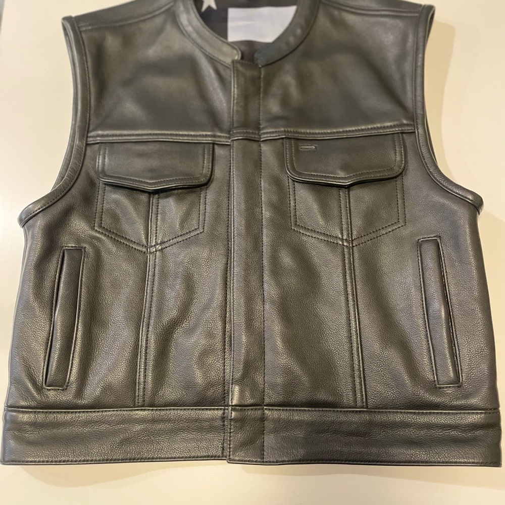 Men's Custom Low Cut Black Leather Vest